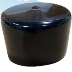 Black plastic bottle cap with a small central vent hole.